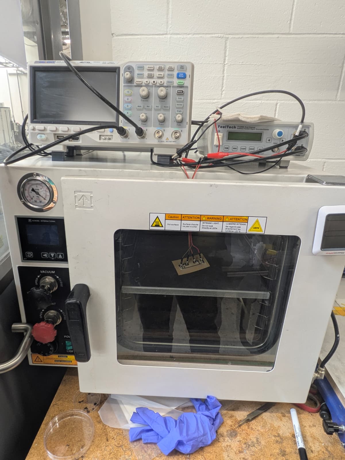 Laser-induced graphene sample under test in the lab
